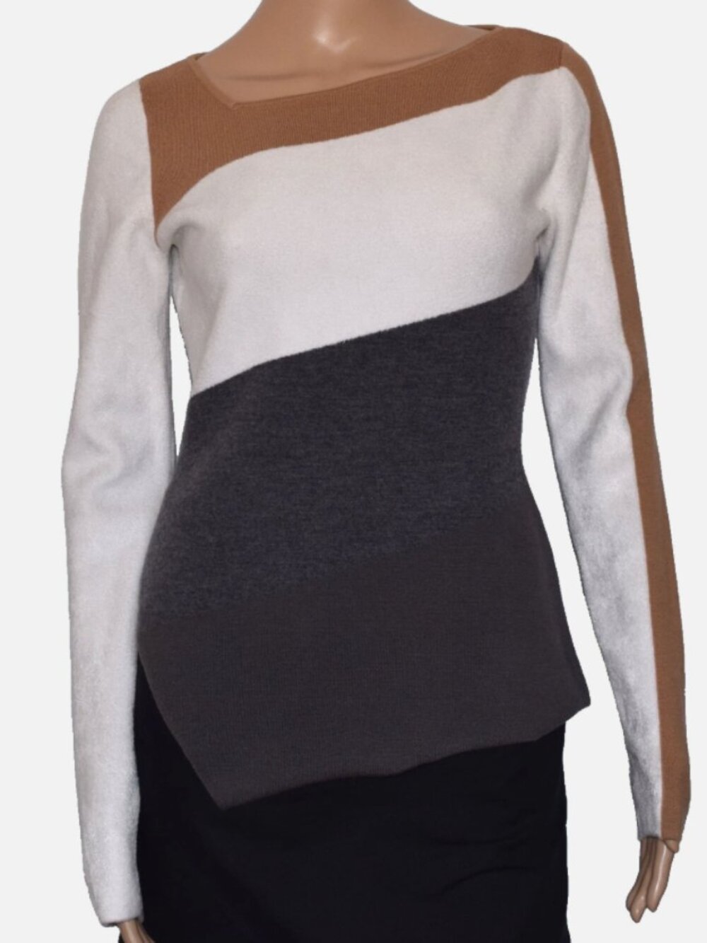DIANE VON FURSTENBERG Multicolor Colorblock Asymmetrical Wool Blend Sweater S